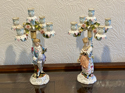 Absolutely Stunning Antique Pair of 19th Century Meissen Porcelain Candle Holders with DAMAGE - £165 - Home Interiors